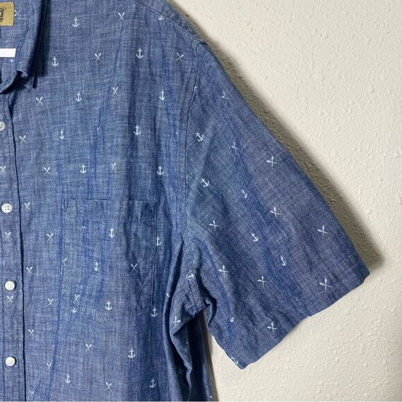 The Foundry Supply Co. Blue Cotton Short Sleeve Embroidered Button Up Men's 2XLT - Picture 7 of 13